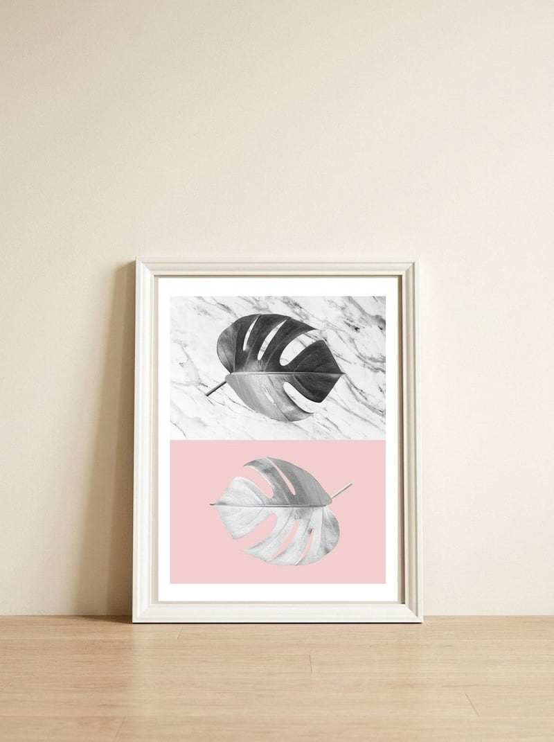 Tropical collage V — framed, leaning against the wall