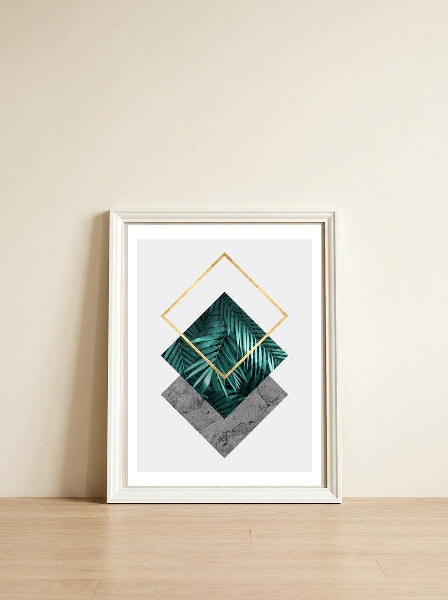 Botanical and geometric III — framed, leaning against the wall