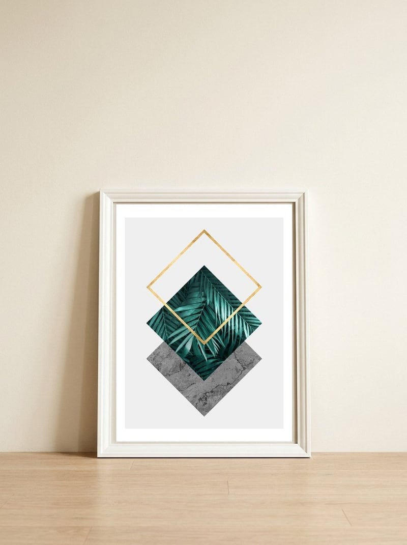 Botanical and geometric III — framed, leaning against the wall