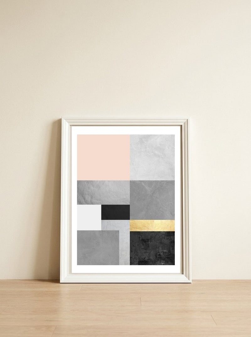 Geometric and golden I — framed, leaning against the wall
