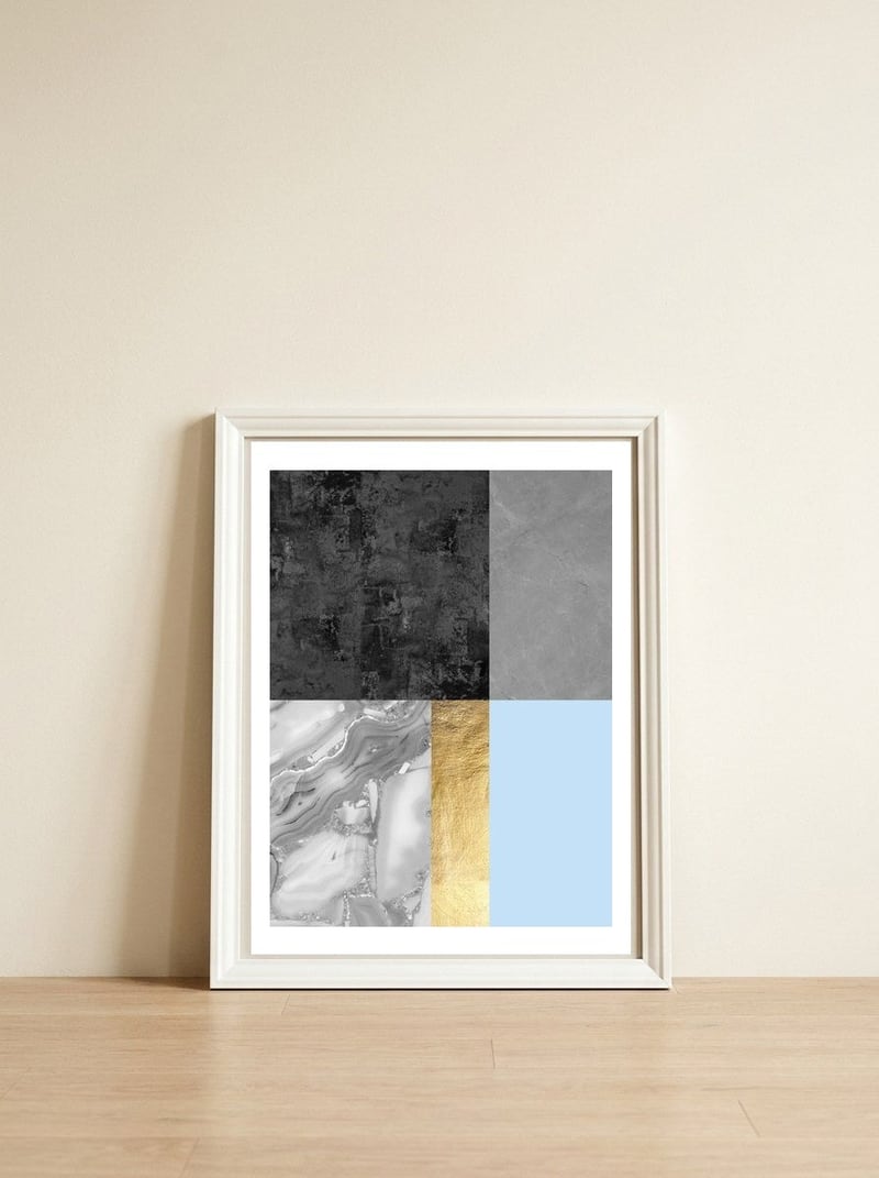 Geometric and golden IV — framed, leaning against the wall