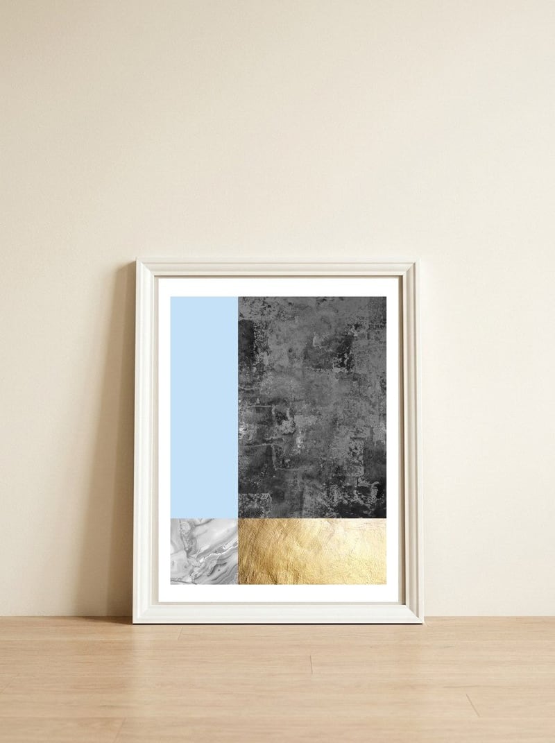Geometric and golden III — framed, leaning against the wall