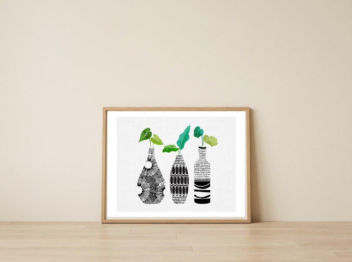 Tribal Vase Trio — framed, leaning against the wall