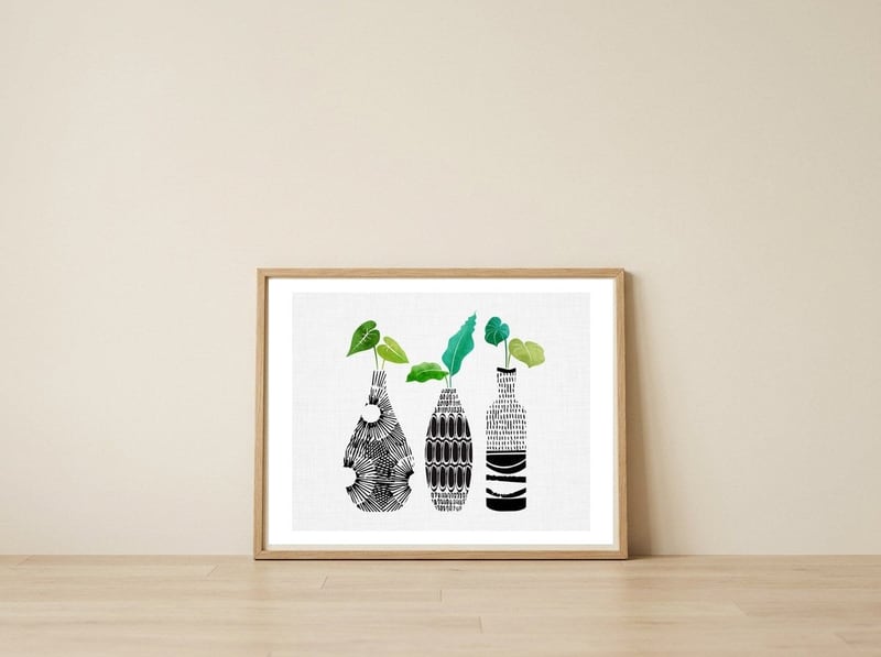 Tribal Vase Trio — framed, leaning against the wall
