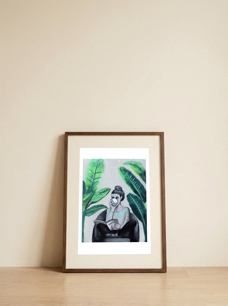 Coffee, Kinfolk, and Plants — framed, leaning against the wall