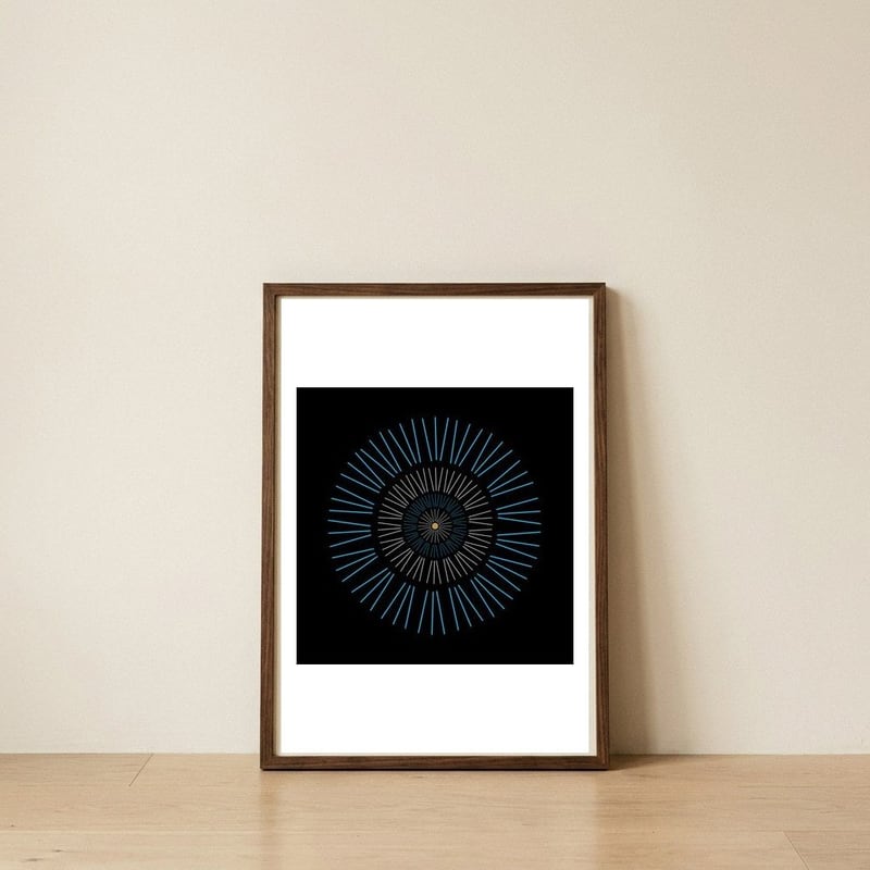 Iris Blue — framed, leaning against the wall