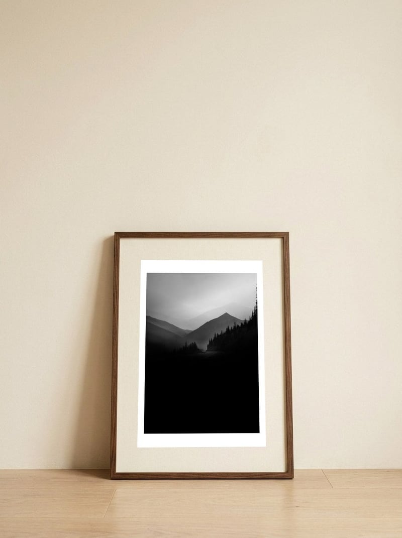 Dusky Mountains — framed, leaning against the wall