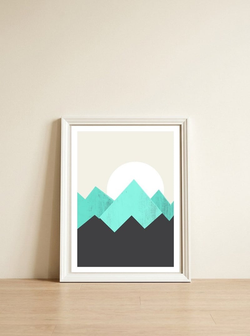 Pastel Mountains IV Sierra — framed, leaning against the wall