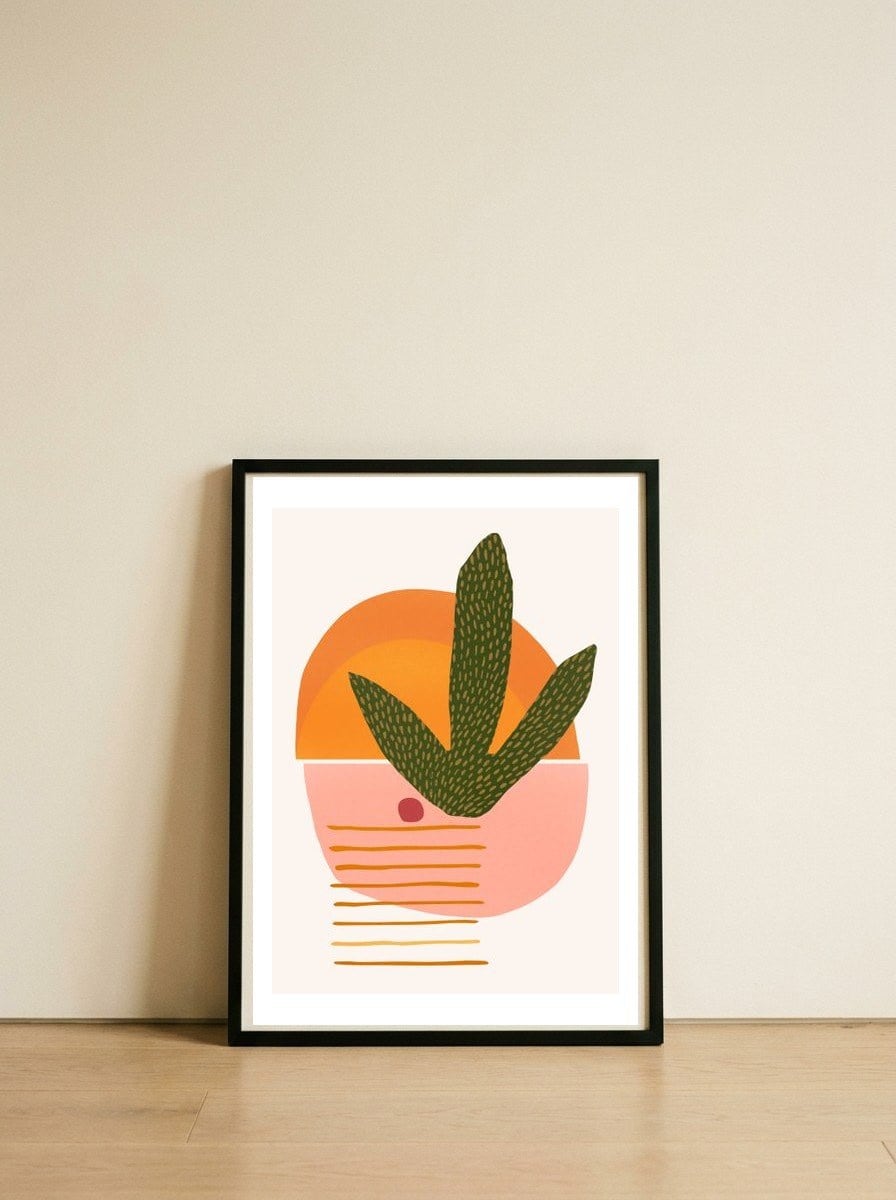 Desert Sunset With Cactus And Cherry — framed, leaning against the wall