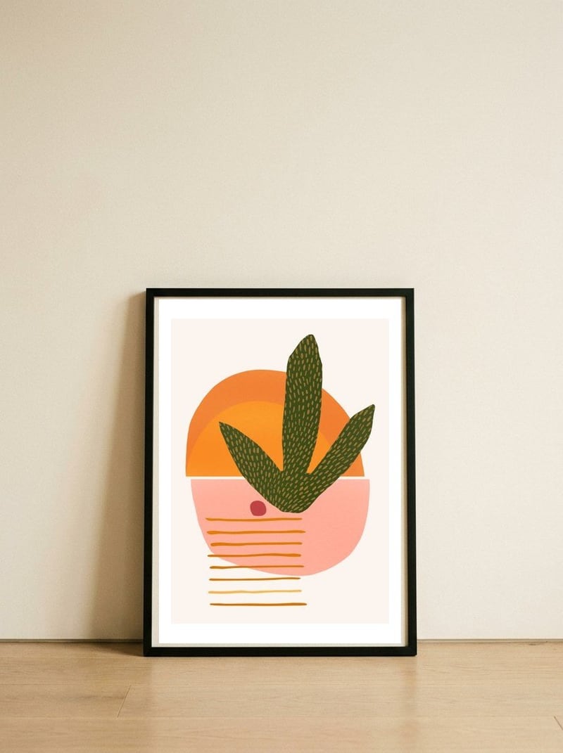 Desert Sunset With Cactus And Cherry — framed, leaning against the wall