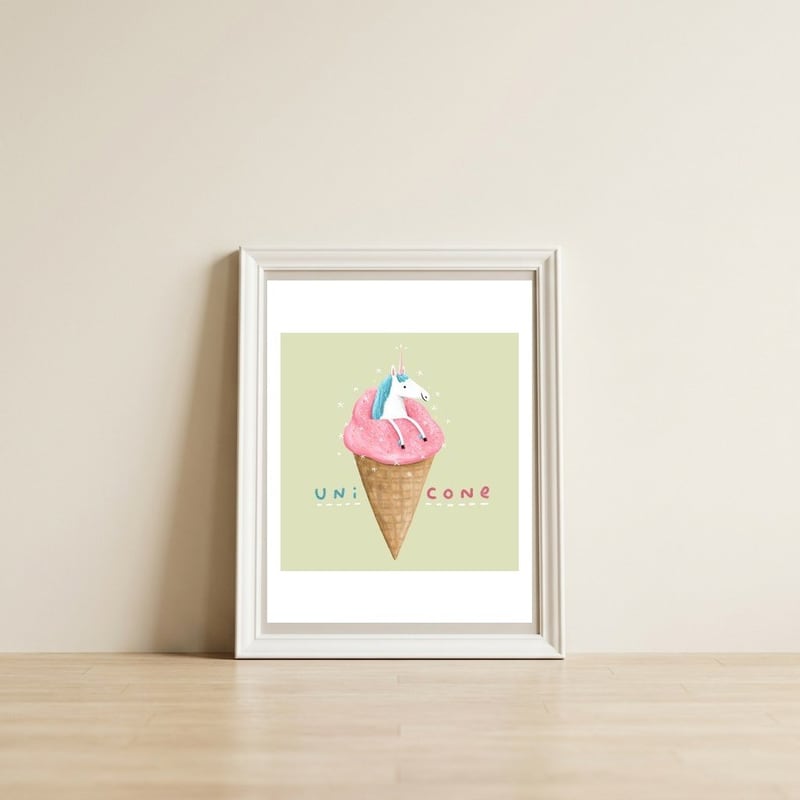 Unicone — framed, leaning against the wall