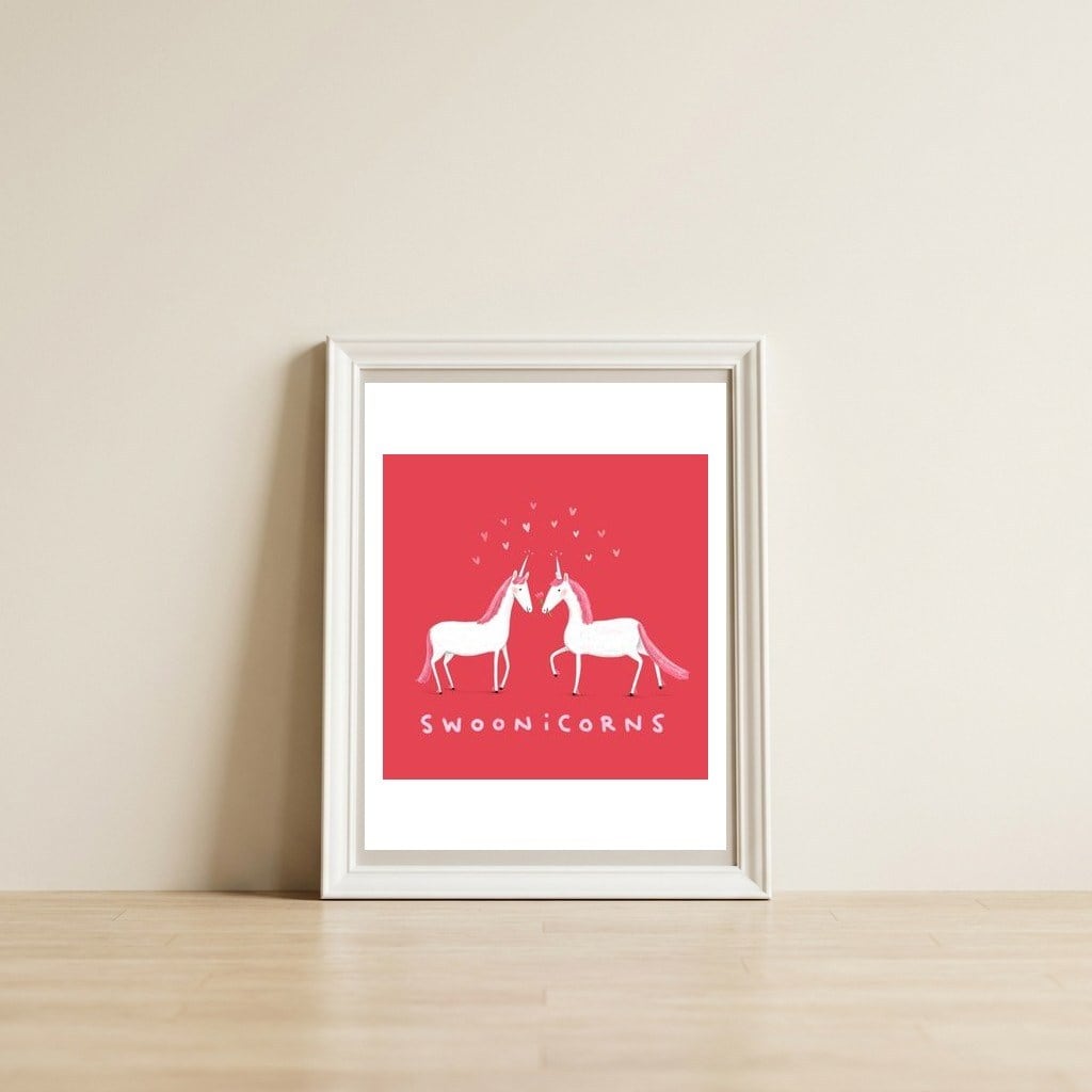 Swoonicorn — framed, leaning against the wall
