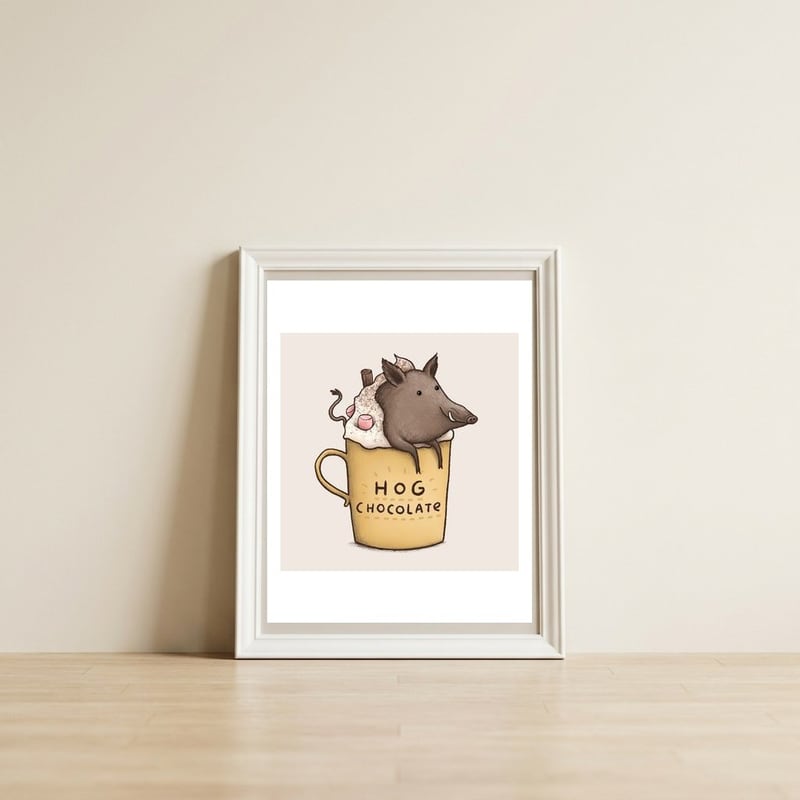 Hog Chocolate — framed, leaning against the wall