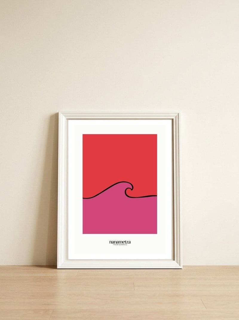 Pink Waves — framed, leaning against the wall