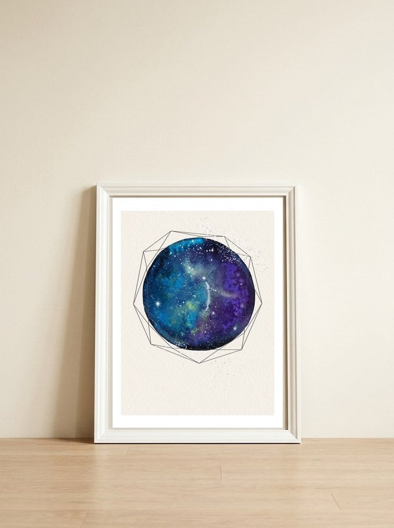 Blue Galaxy — framed, leaning against the wall
