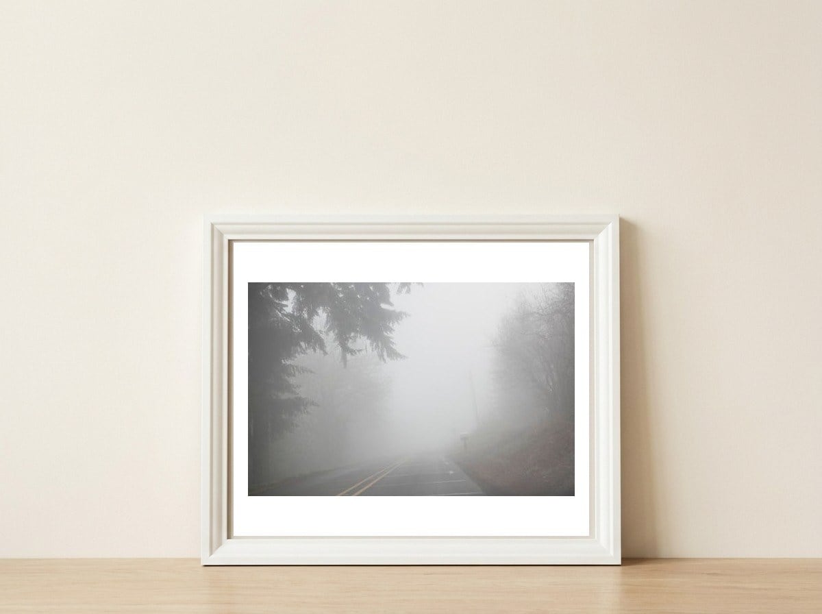 Missing Road — framed, leaning against the wall