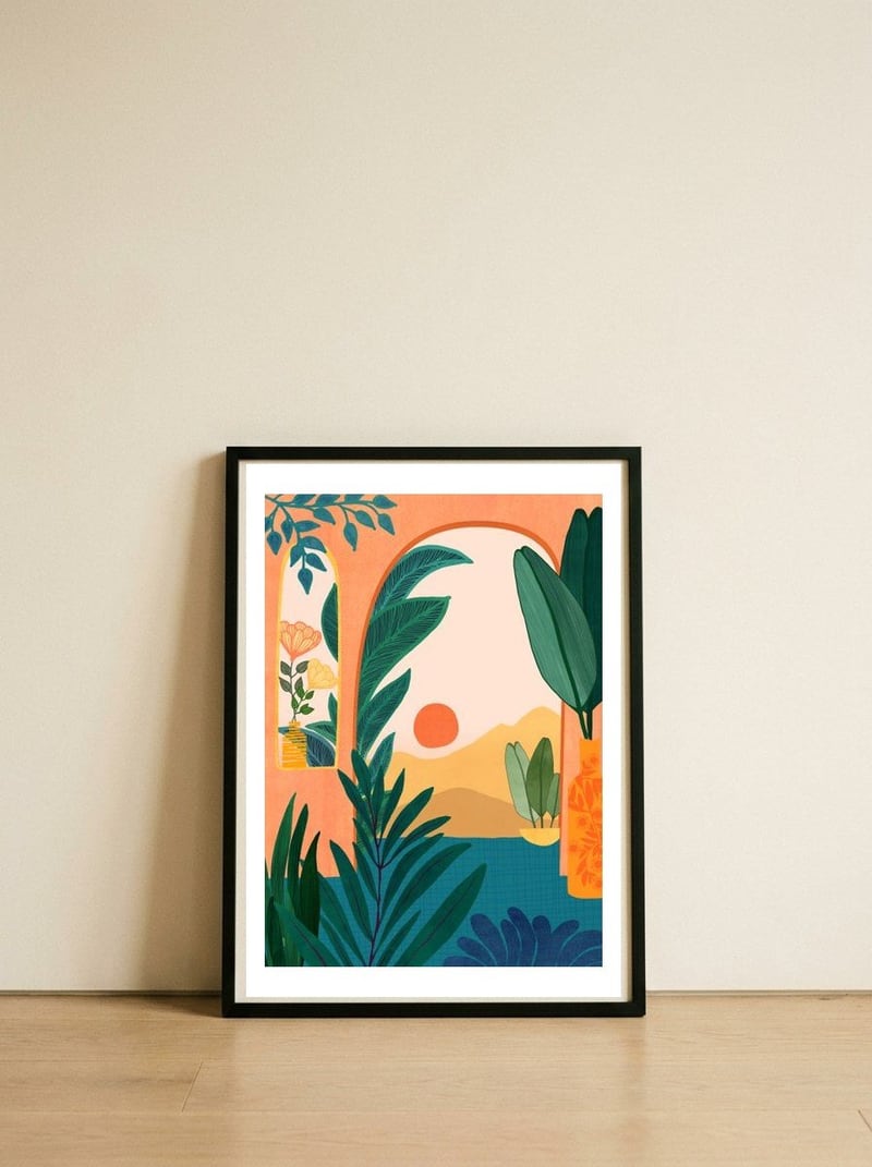 Desert Oasis — framed, leaning against the wall