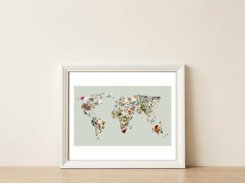 Vintage Botanical Map - Green — framed, leaning against the wall