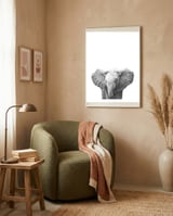 Black and White Baby Elephant  framed in a tender room thumbnail