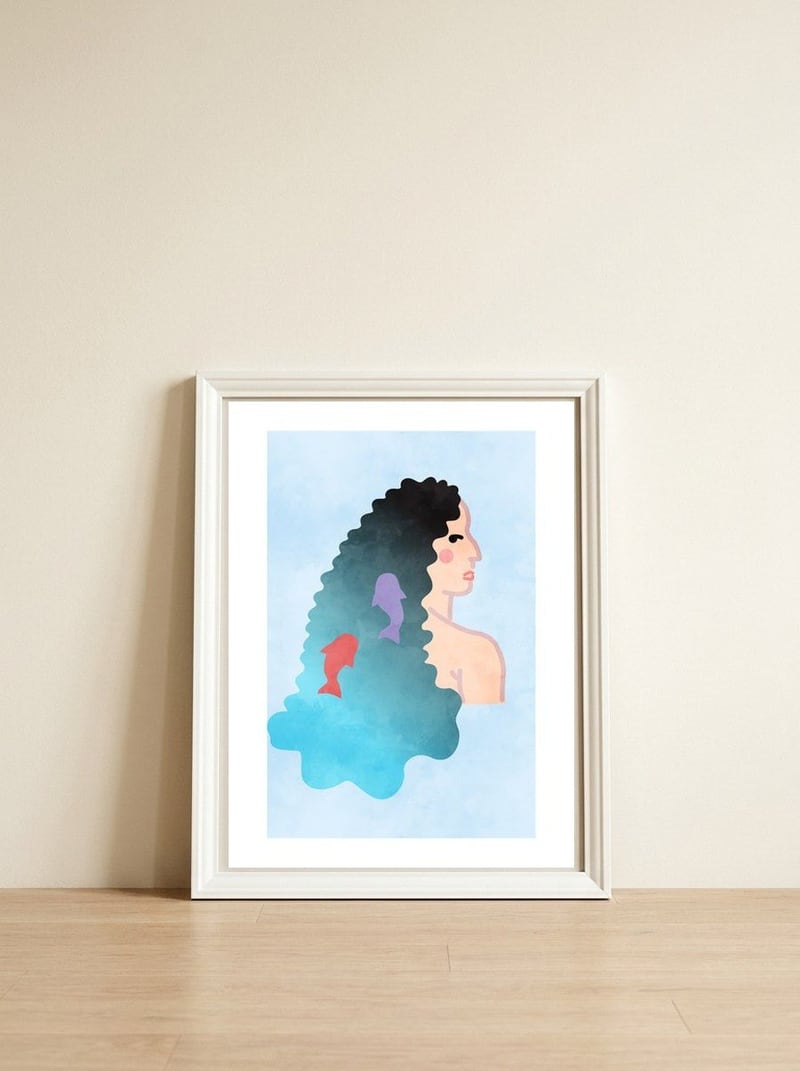 Pisces — framed, leaning against the wall