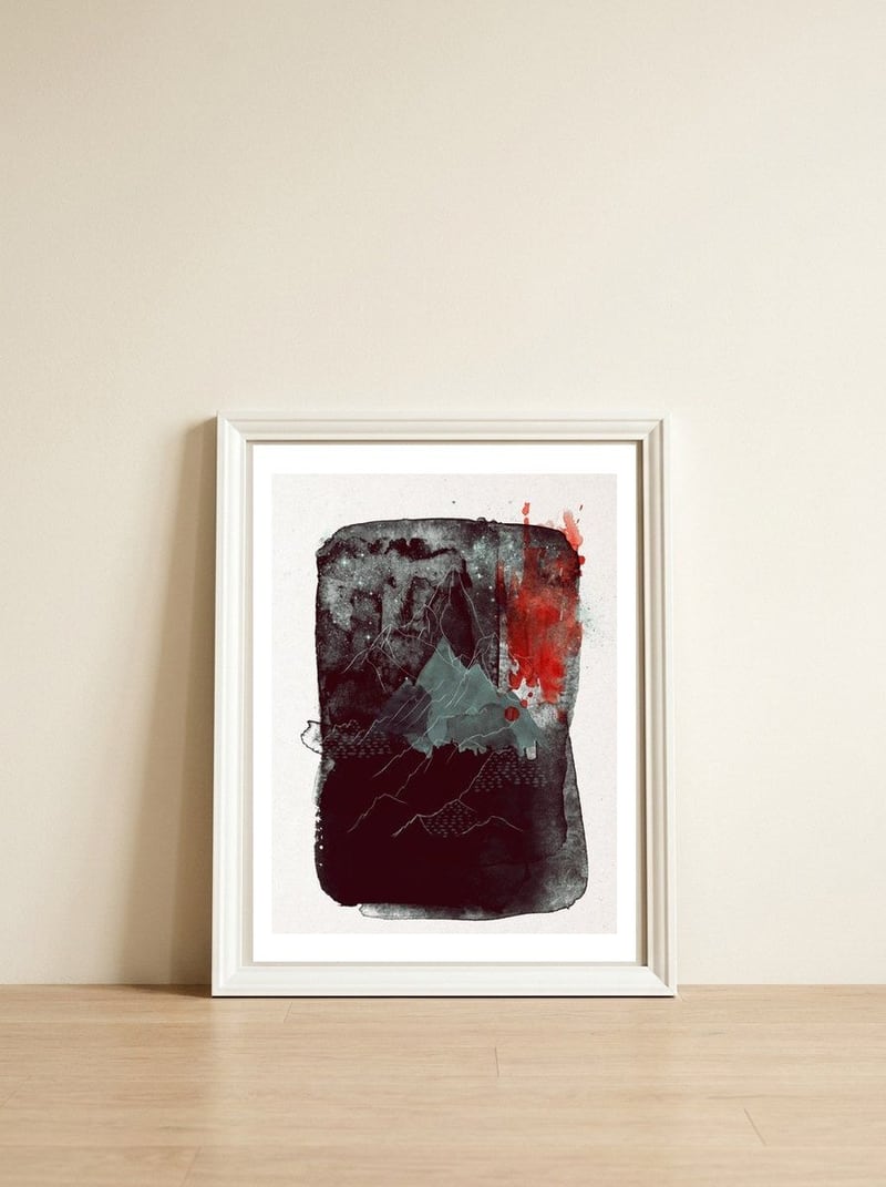 Call of the mountains — framed, leaning against the wall