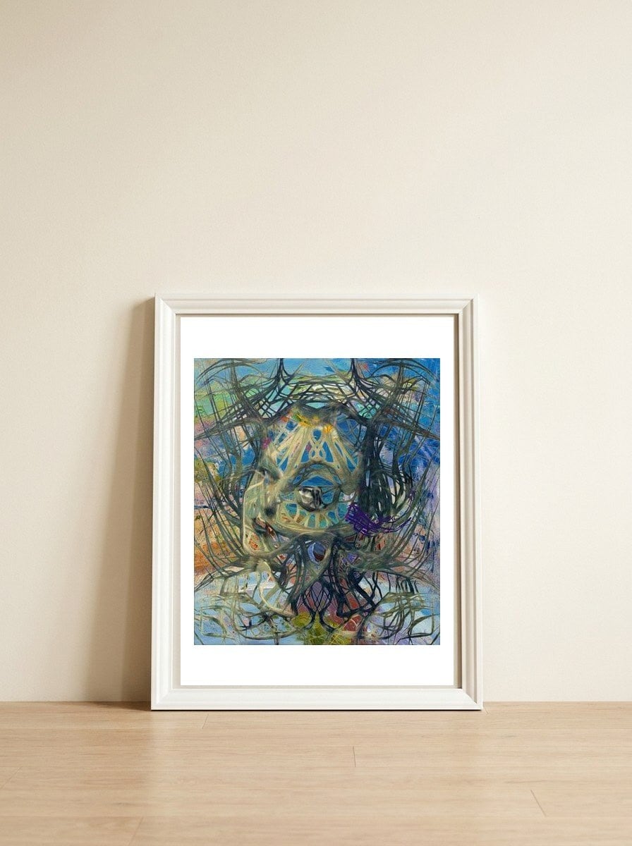 Medusa — framed, leaning against the wall