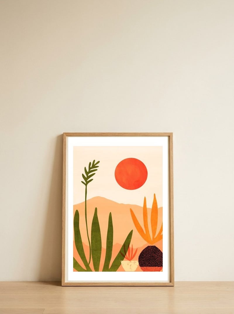 Desert Morning — framed, leaning against the wall