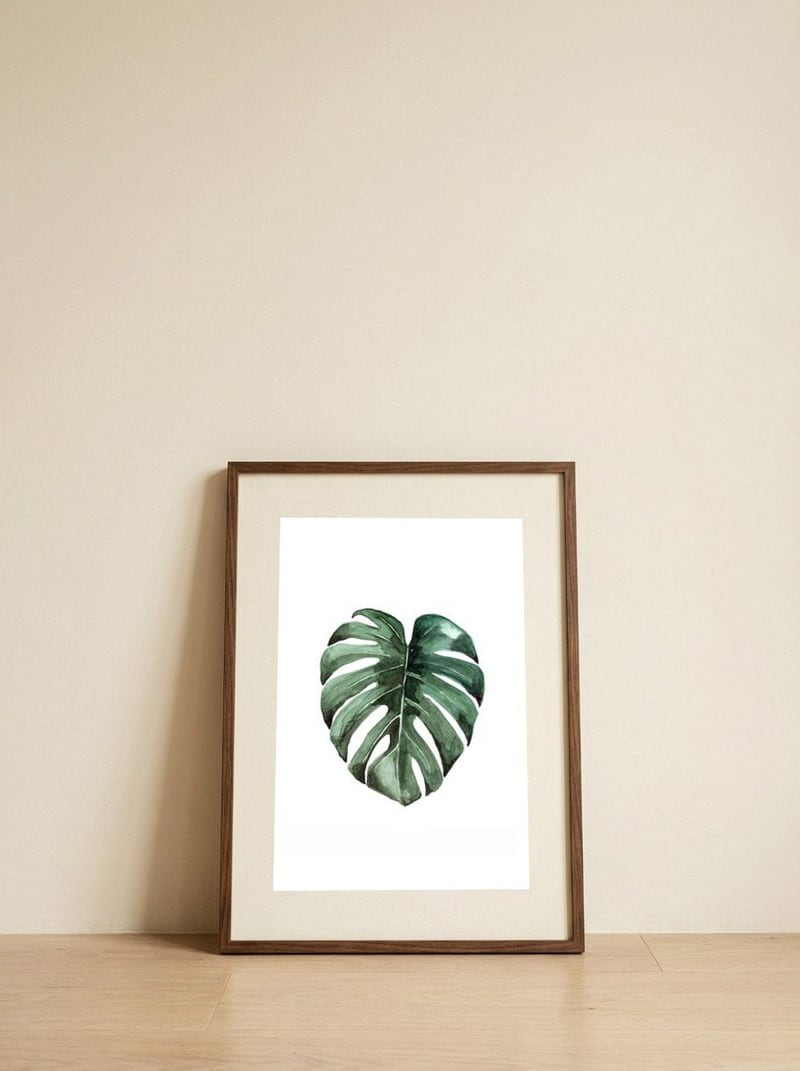 Botanical Illustration Monstera Deliciosa — framed, leaning against the wall
