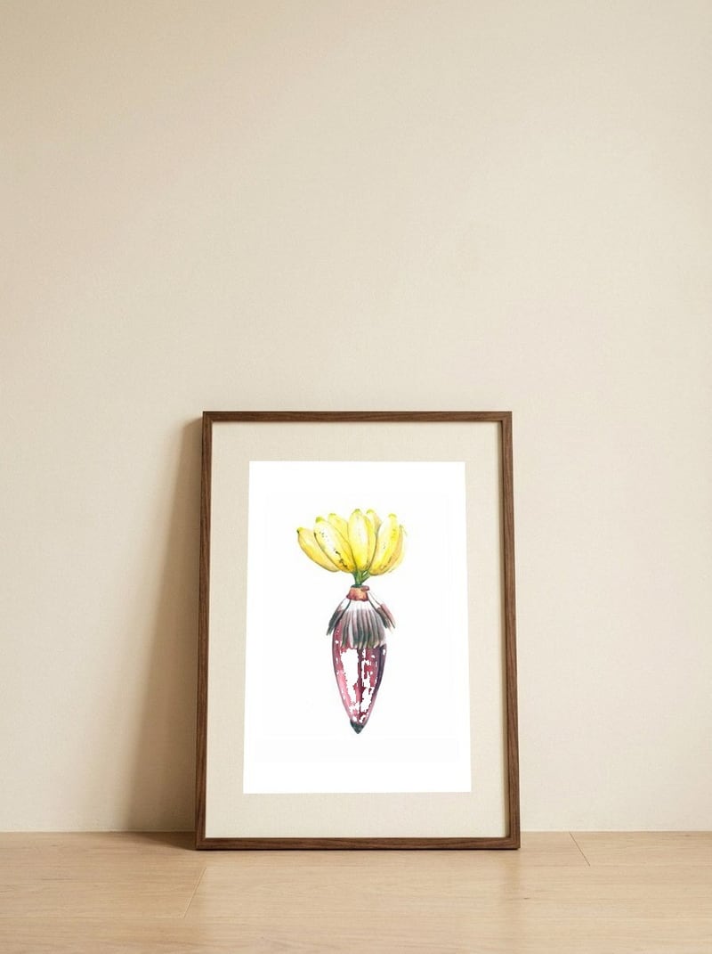 Botanical Illustration Banana — framed, leaning against the wall