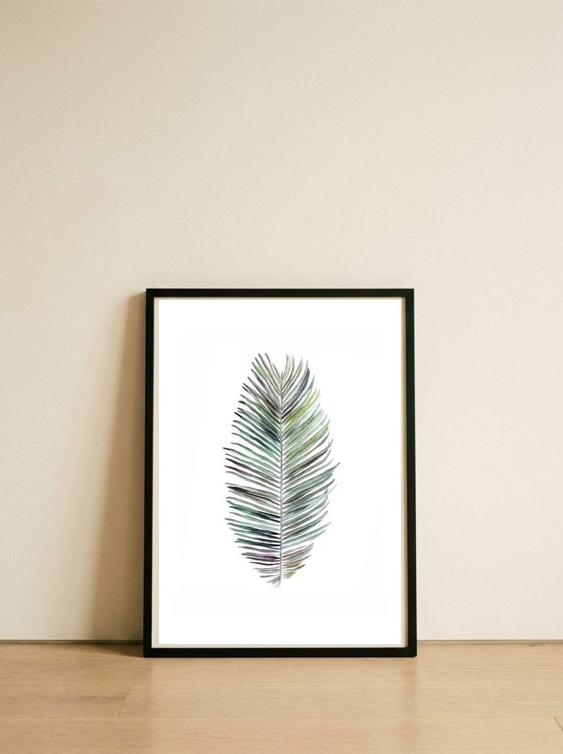Botanical Illustration Cocos Palm — framed, leaning against the wall