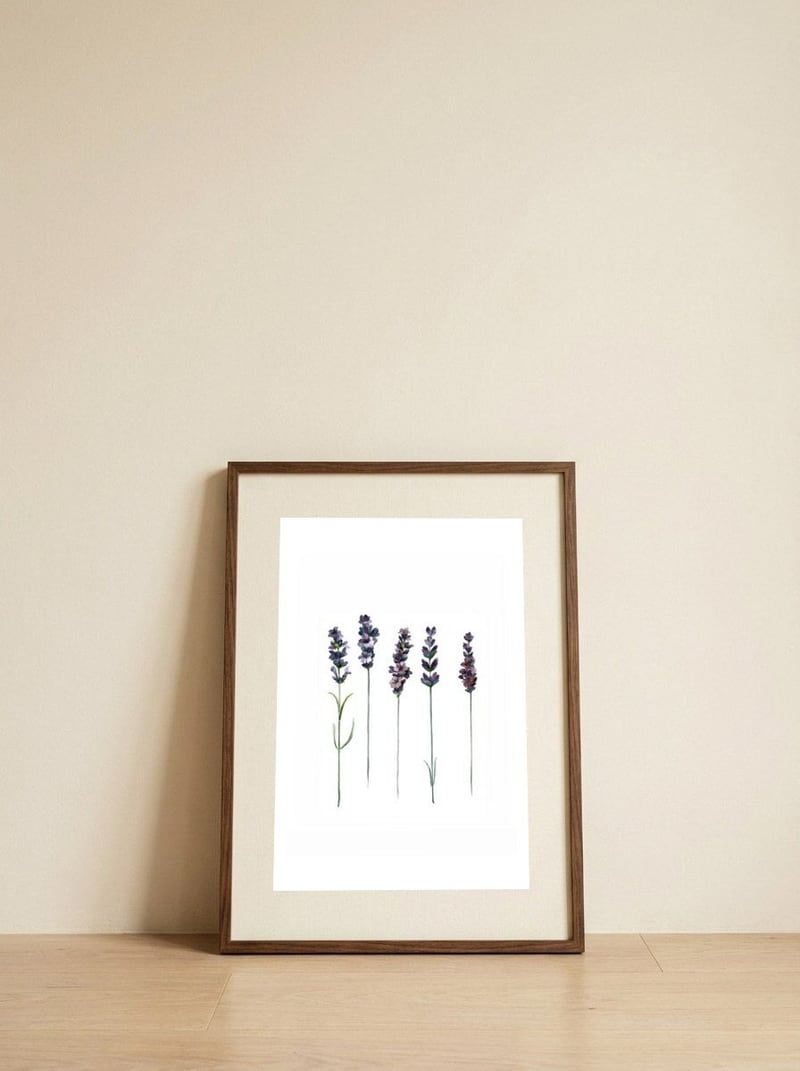 Botanical Illustration Lavender — framed, leaning against the wall