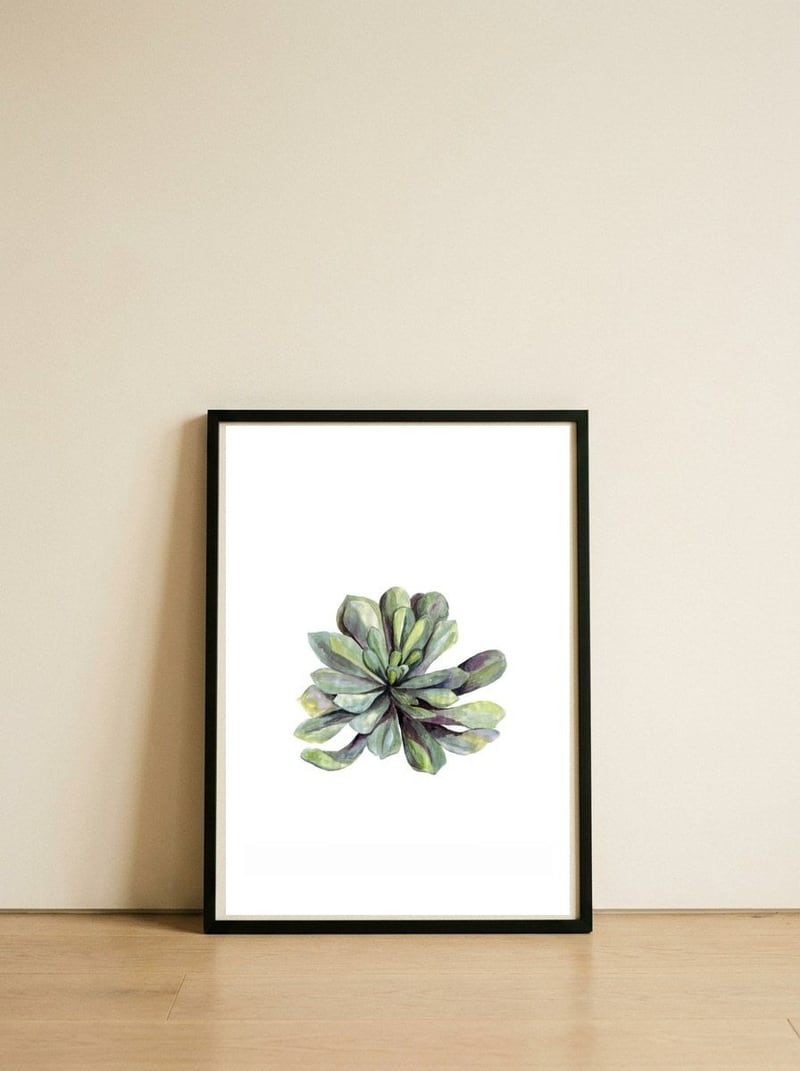 Botanical Illustration Succulent — framed, leaning against the wall
