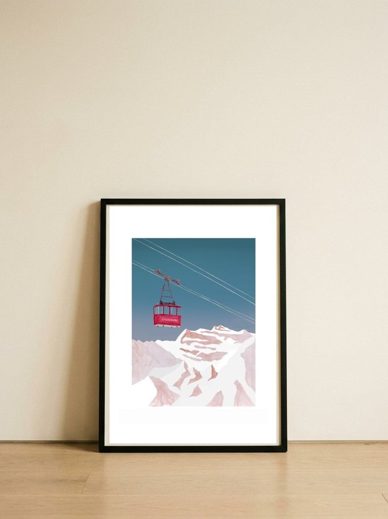 Mountain Love Lift — framed, leaning against the wall