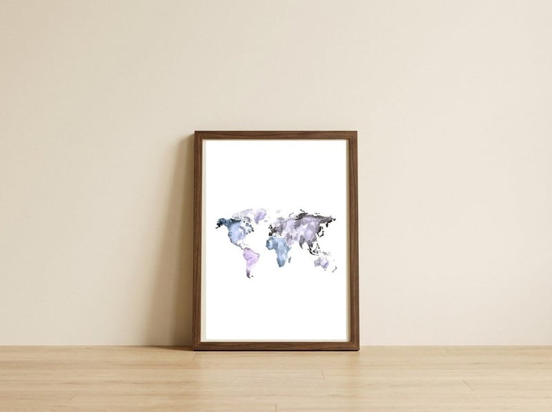 Mantika World Map — framed, leaning against the wall