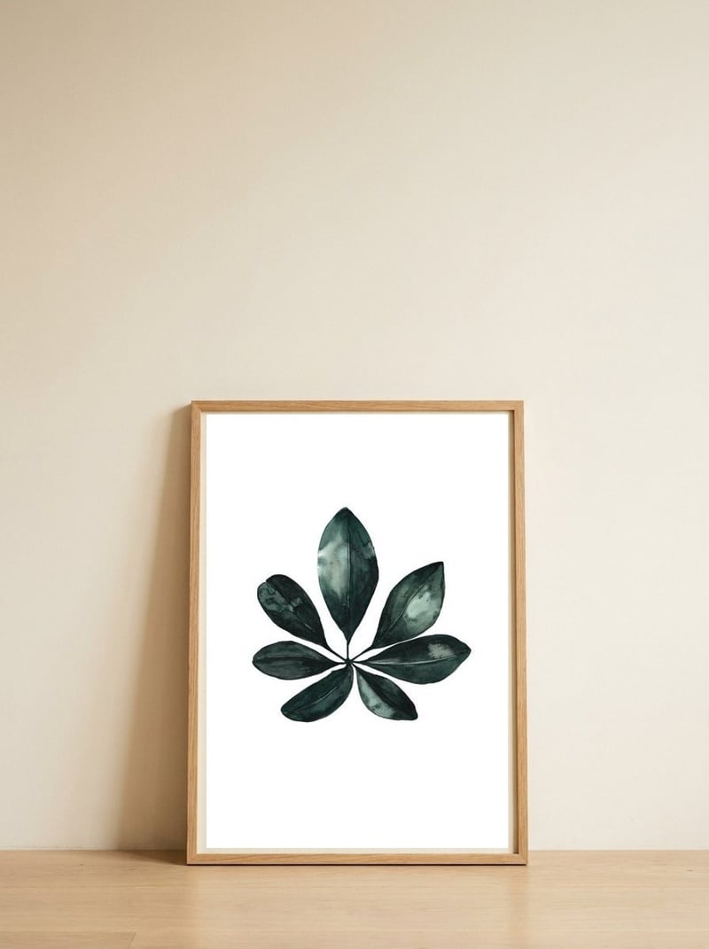 Botanical Illustration Arboricola Schefflera — framed, leaning against the wall