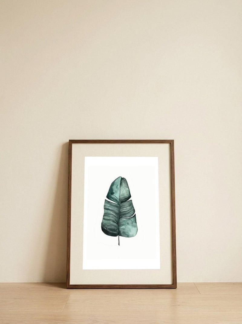 Botanical Illustration Banana Leaf — framed, leaning against the wall