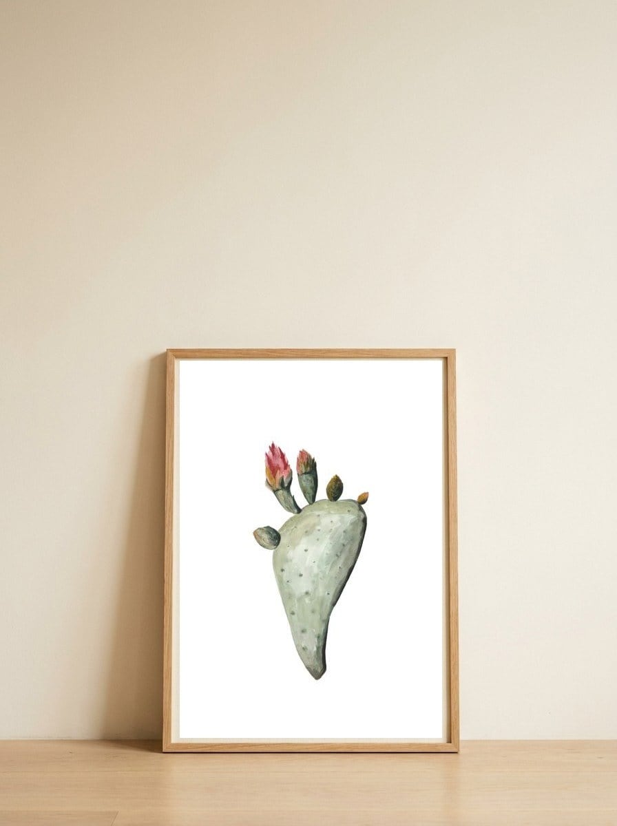 Botanical Illustration Cactus Flowers — framed, leaning against the wall