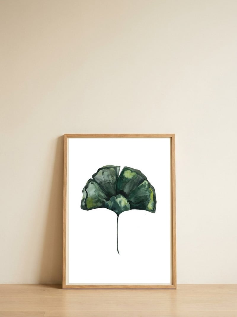 Botanical Illustration Ginko — framed, leaning against the wall