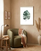 Botanical Illustration Monstera Leaf framed in a tender room thumbnail