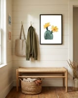Botanical Illustration Yellow Cactus Flowers framed in a relaxed room thumbnail