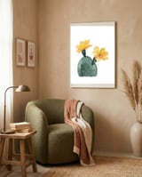 Botanical Illustration Yellow Cactus Flowers framed in a tender room thumbnail