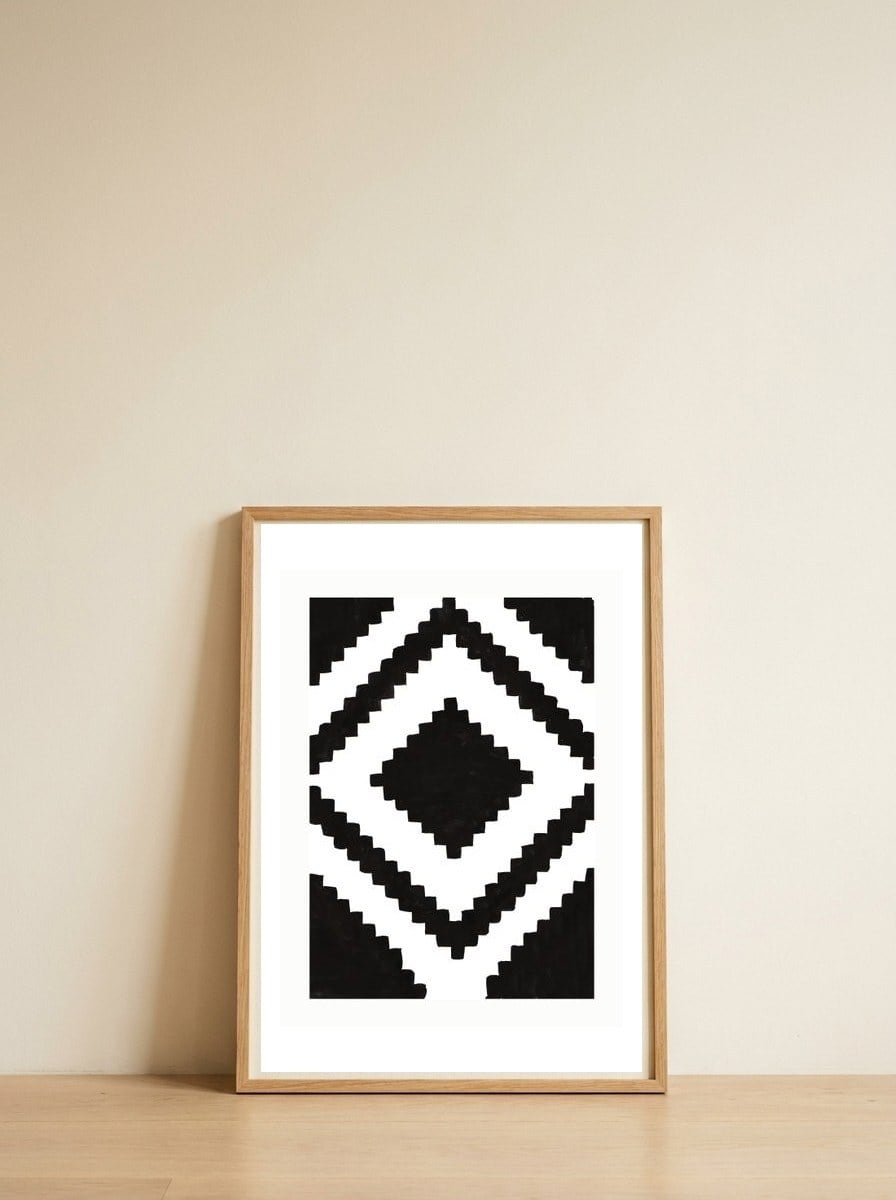 Patterns Aztec Black — framed, leaning against the wall