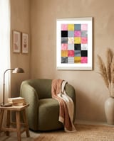 Pink Silver And Gold Quilt Art framed in a tender room thumbnail