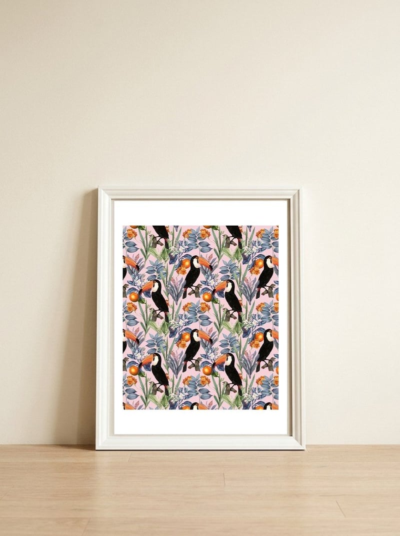 Tucan Garden — framed, leaning against the wall
