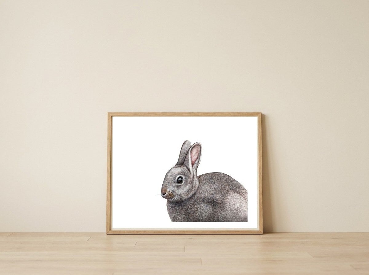 Rabbit — framed, leaning against the wall