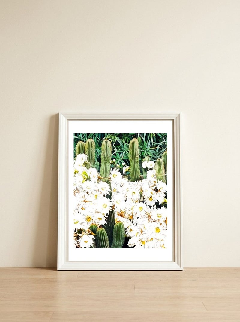Cactus & Bloom — framed, leaning against the wall