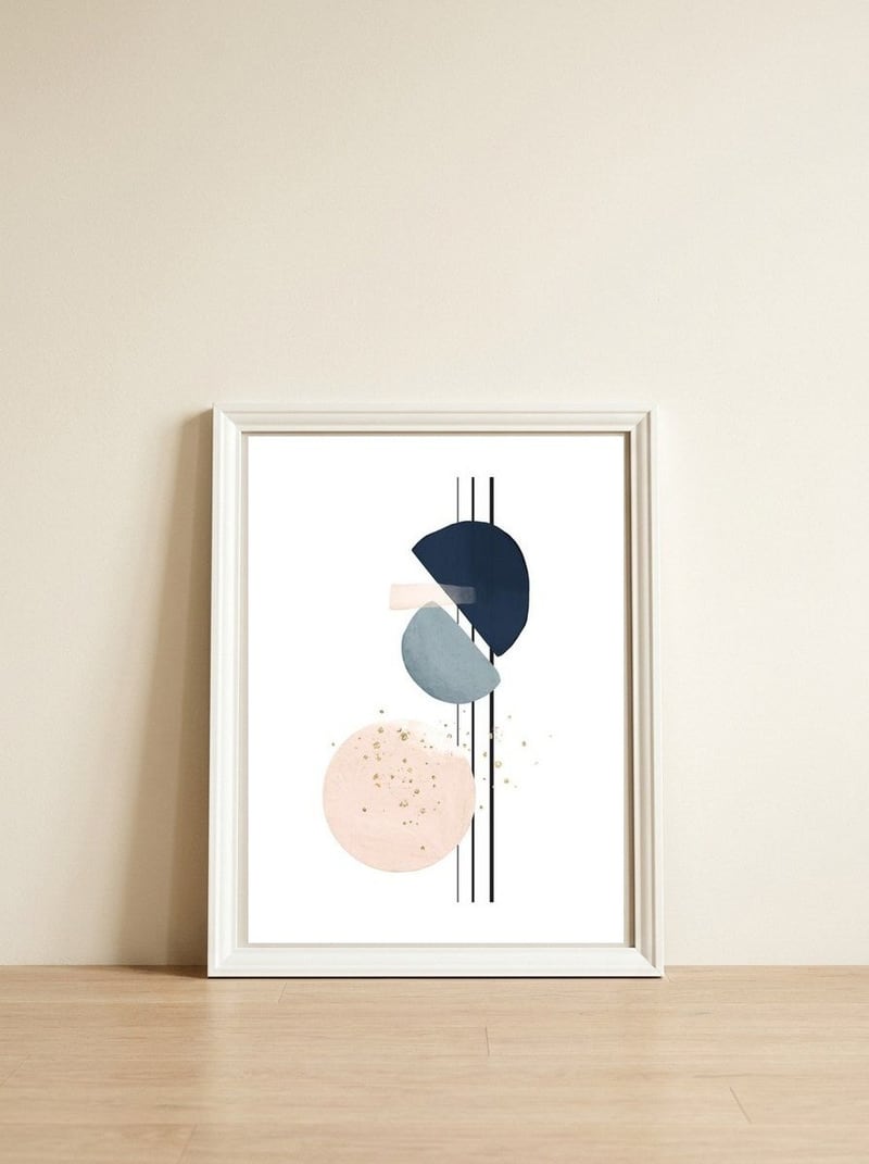 Abstract Study Blush and Navy Blue — framed, leaning against the wall