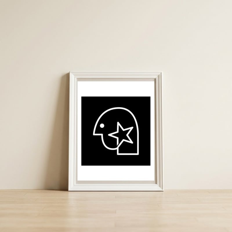 Head Star_Black — framed, leaning against the wall