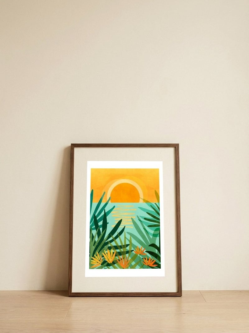 Peaceful Tropics — framed, leaning against the wall