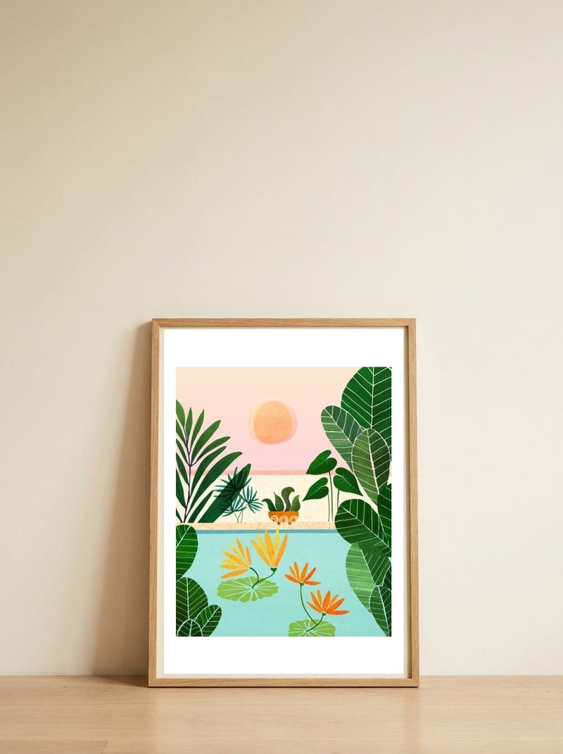 Shangri La Sunrise — framed, leaning against the wall